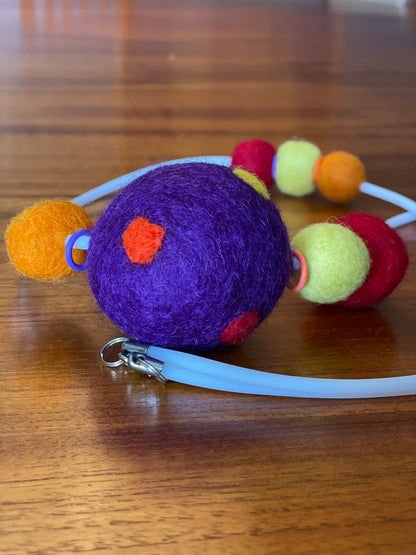 Modern Long Single Strand White Rubber Necklace With 7 Bright-Color Wool Felt Balls